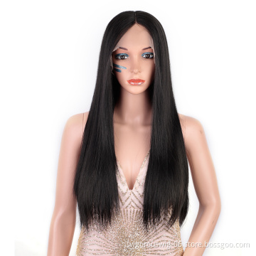 Heat Resistant Fiber Lace Wigs Middle Part Long Straight Black Hair Synthetic Hair Wigs For Black Women